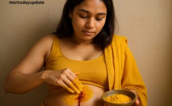 Cup of turmeric milk showing natural remedy, haldi se period kaise laye